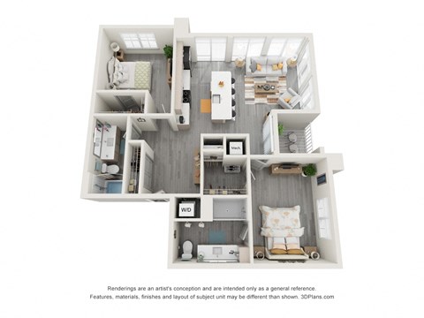 Floor plan for 2 beds, 2 baths, 1204 sqft